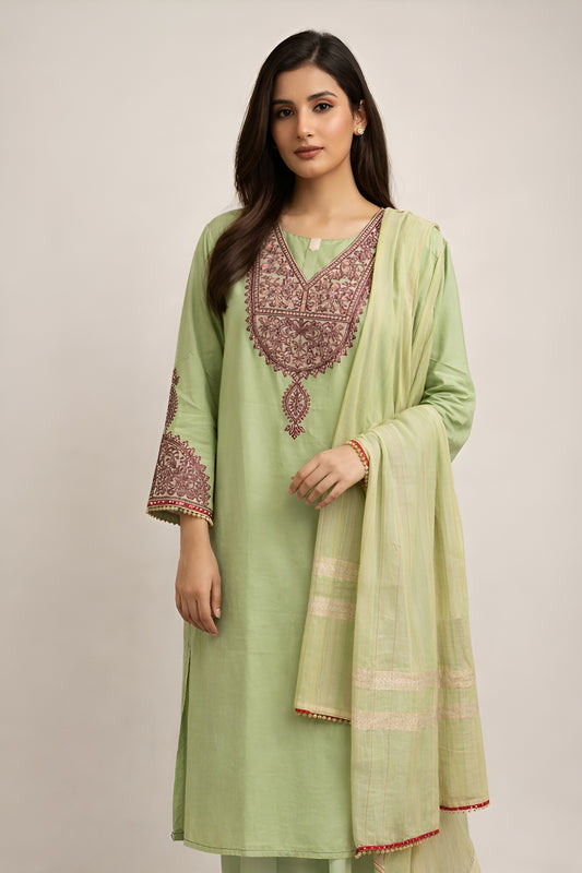 Soft Pastel Green Casual Lawn 3Piece Suit