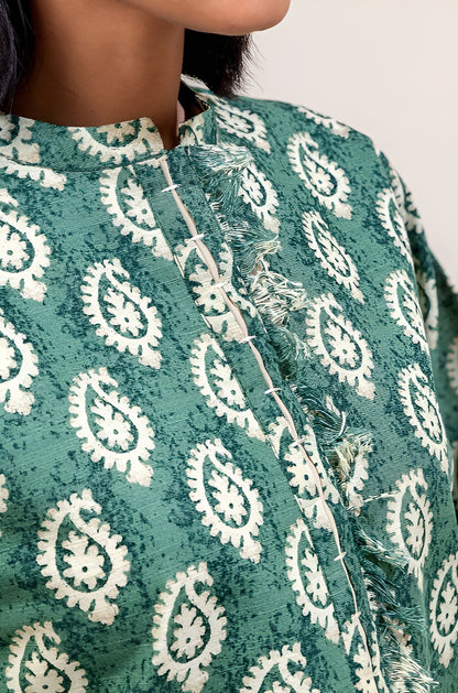 2 PIECE PRINTED KHADDAR SUIT-ETHNIC GREEN (UNSTITCHED)