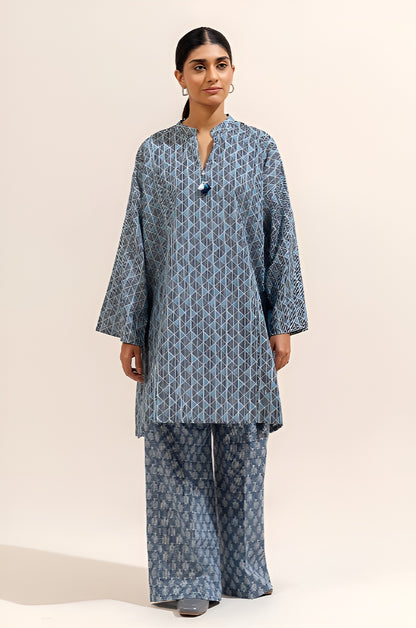 2 PIECE PRINTED KHADDAR SUIT-GRAPHITE GRID (UNSTITCHED)