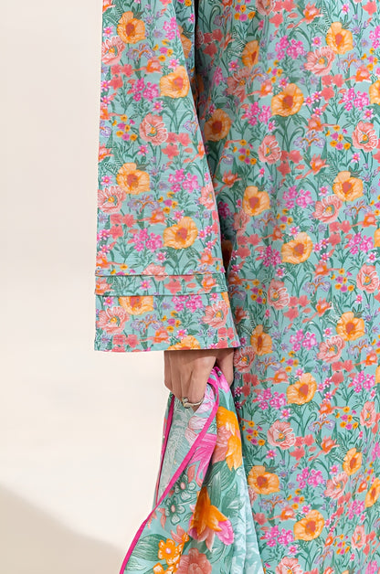 2 PIECE PRINTED KHADDAR SUIT-AQUA BLOOM (UNSTITCHED)