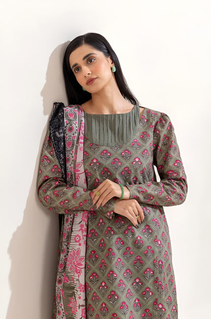 3 PIECE PRINTED KHADDAR SUIT-SAGE BLOOM (UNSTITCHED)