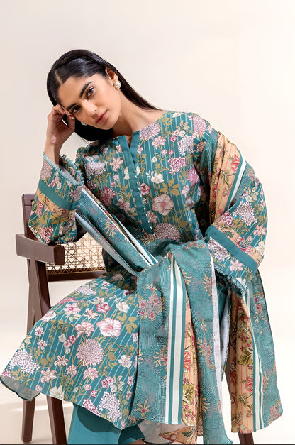 3 PIECE PRINTED KHADDAR SUIT-TURQOOISE GLOOM (UNSTITCHED)