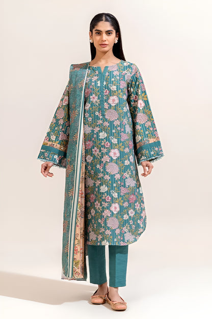 3 PIECE PRINTED KHADDAR SUIT-TURQOOISE GLOOM (UNSTITCHED)