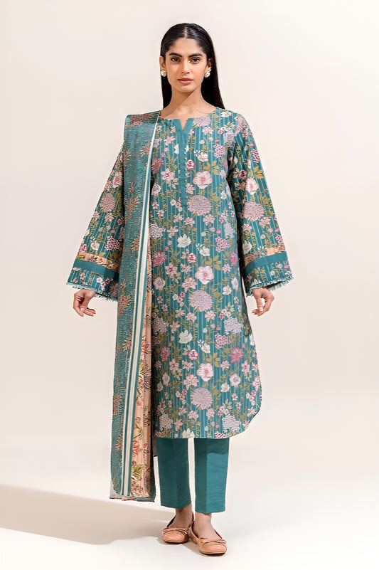 3 PIECE PRINTED KHADDAR SUIT-TURQOOISE GLOOM (UNSTITCHED)