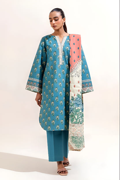 3 PIECE PRINTED KHADDAR SUIT-MEDITERRANIAN TIDE (UNSTITCHED)