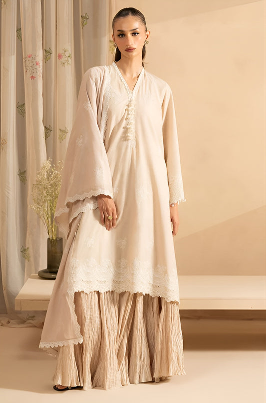 MOONLIT BEIGE- 3PC EMBROIDERED LAWN SUIT