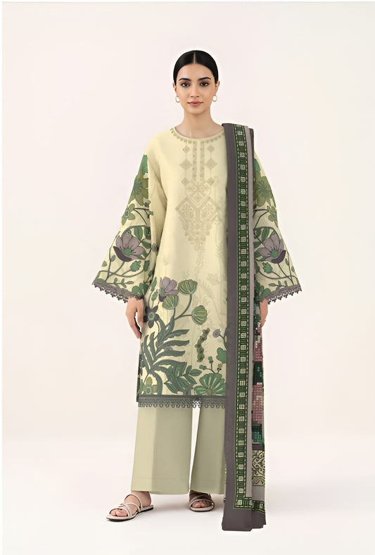 Moonlit Beige Embroidered Lawn 3 Piece Suit | Summer Collection – BrandsForLessCollections