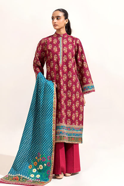 3 PIECE PRINTED KHADDAR SUIT-RED (UNSTITCHED)